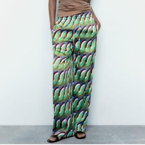 ZARA Geometric Print Satin Pants